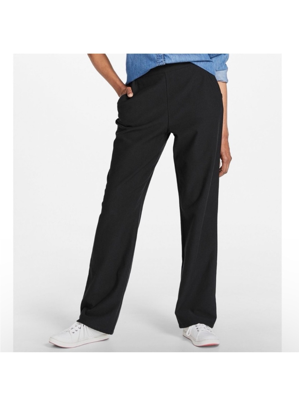 L.L. Bean Perfect Fit Black knit comfortable Straight Leg Pants Size XL petite